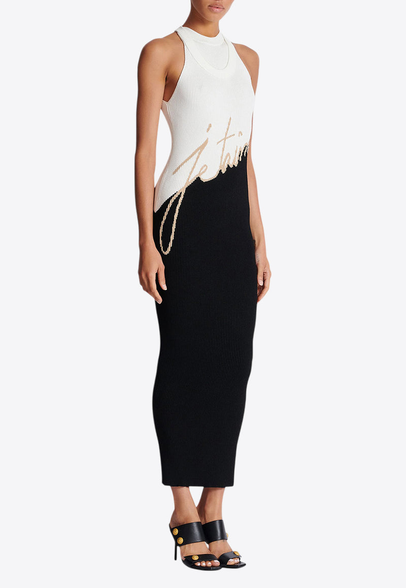 Balmain Love Letter Jacquard Knit Midi Dress Black EF1RO135KI12_BLACK WHIT