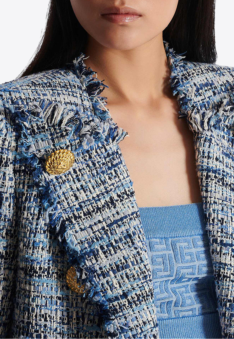 Balmain Cropped Tweed Edge-to-Edge Jacket Blue EF1SC240CF77_DENIM