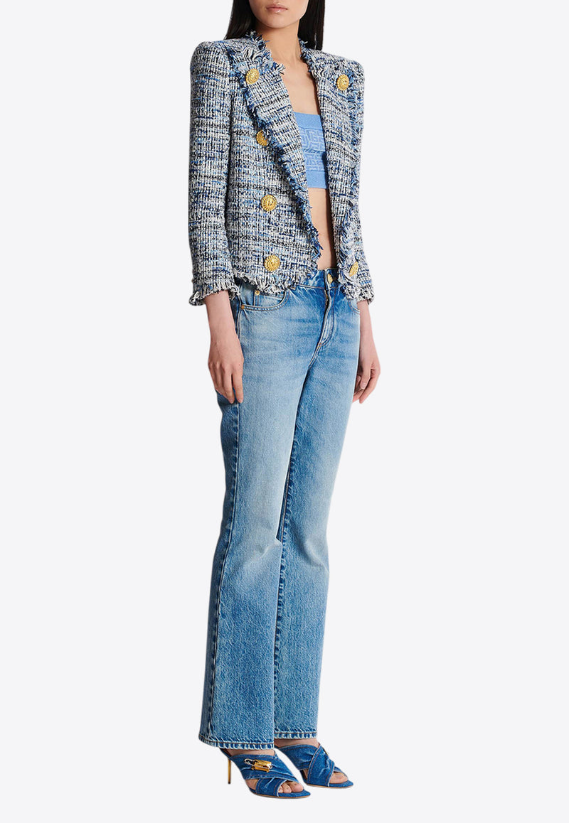 Balmain Cropped Tweed Edge-to-Edge Jacket Blue EF1SC240CF77_DENIM