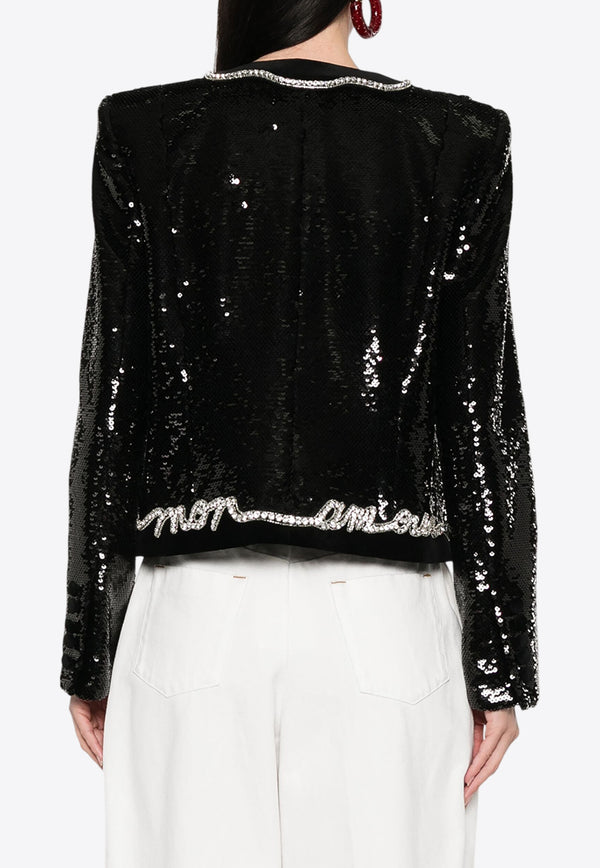 Balmain Love Letter Sequined Jacket Black EF1SK740PC70_BLACK