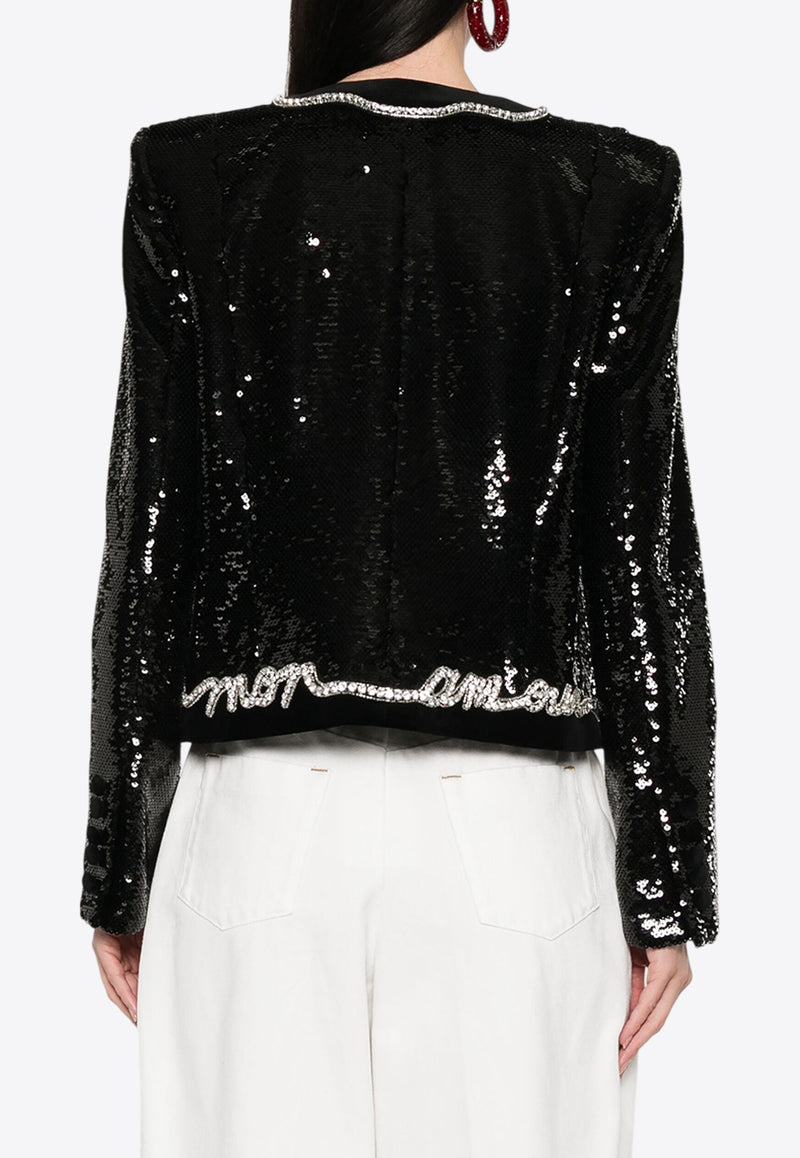 Balmain Love Letter Sequined Jacket Black EF1SK740PC70_BLACK