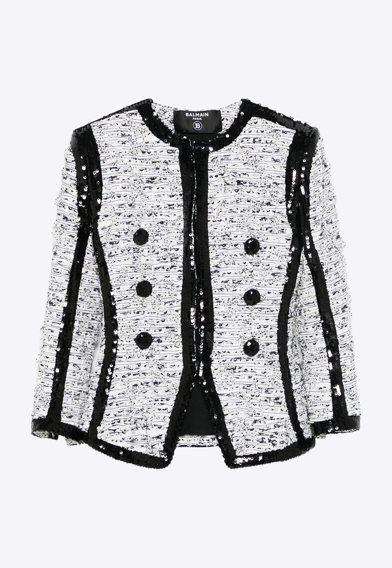 Balmain Sequined Fitted Blazer Multicolor EF1SK745MG13_BLACK WHIT