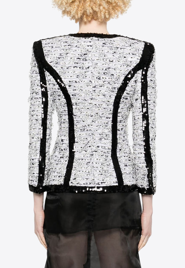 Balmain Sequined Fitted Blazer Multicolor EF1SK745MG13_BLACK WHIT