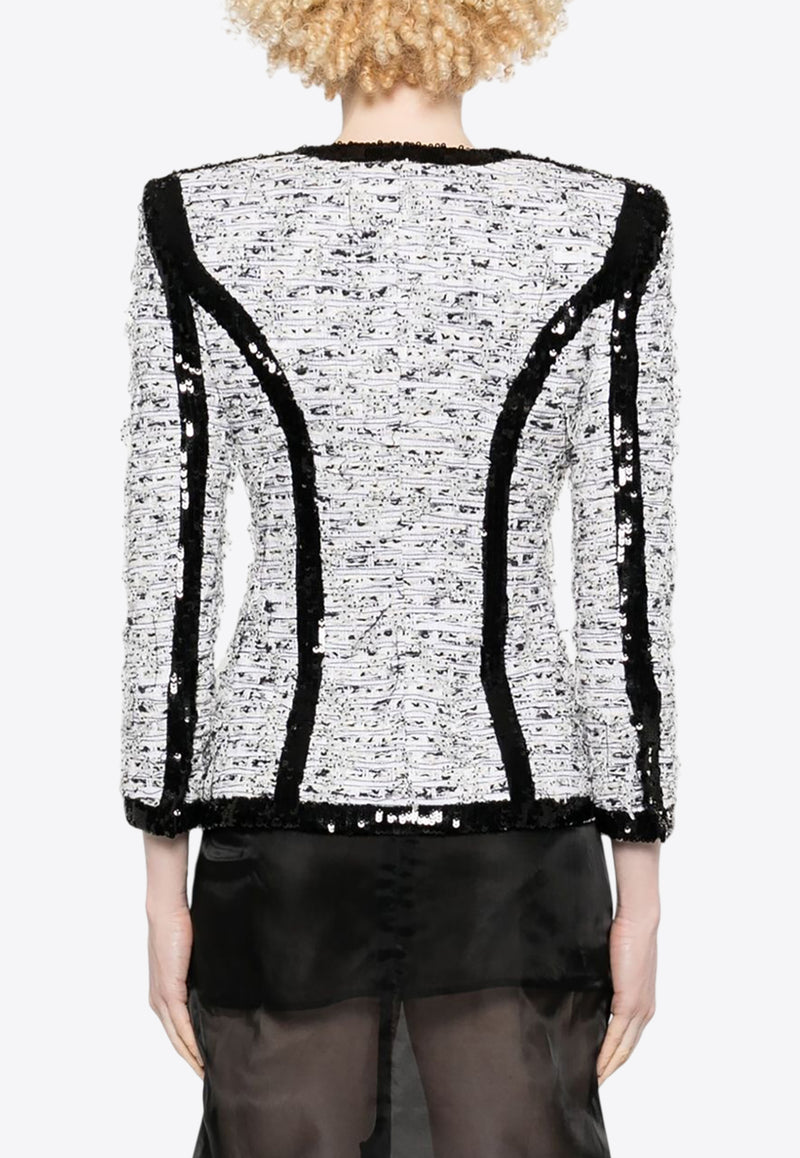 Balmain Sequined Fitted Blazer Multicolor EF1SK745MG13_BLACK WHIT