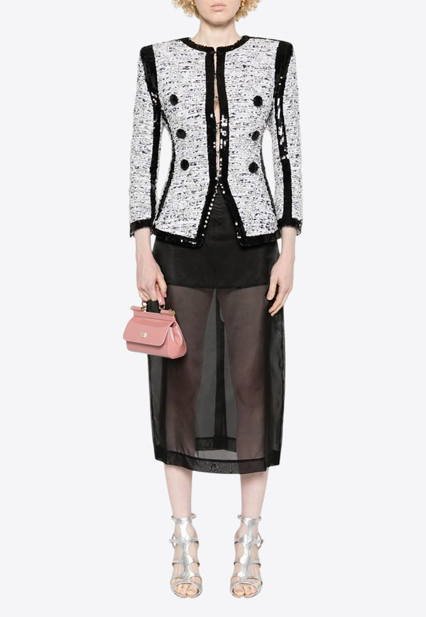 Balmain Sequined Fitted Blazer Multicolor EF1SK745MG13_BLACK WHIT