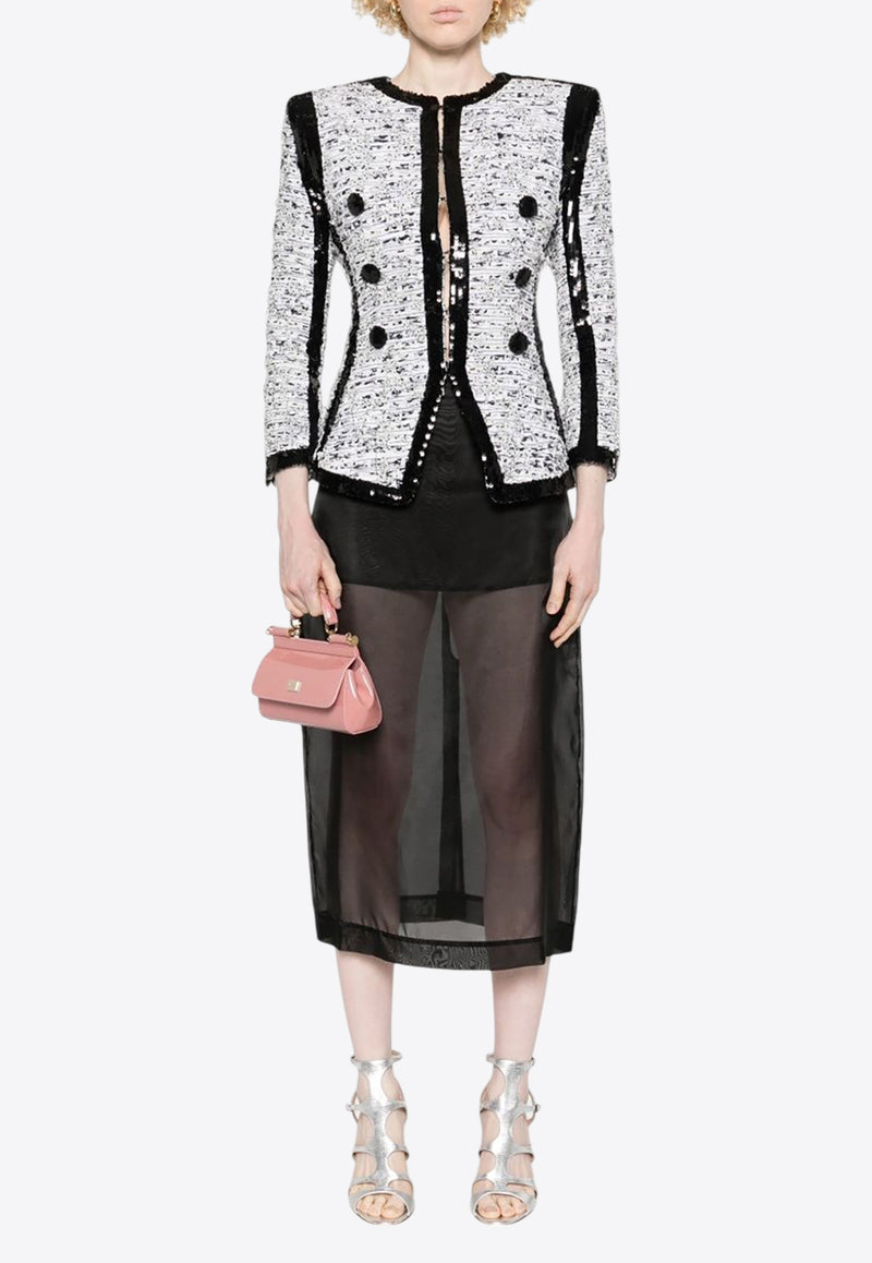 Balmain Sequined Fitted Blazer Multicolor EF1SK745MG13_BLACK WHIT