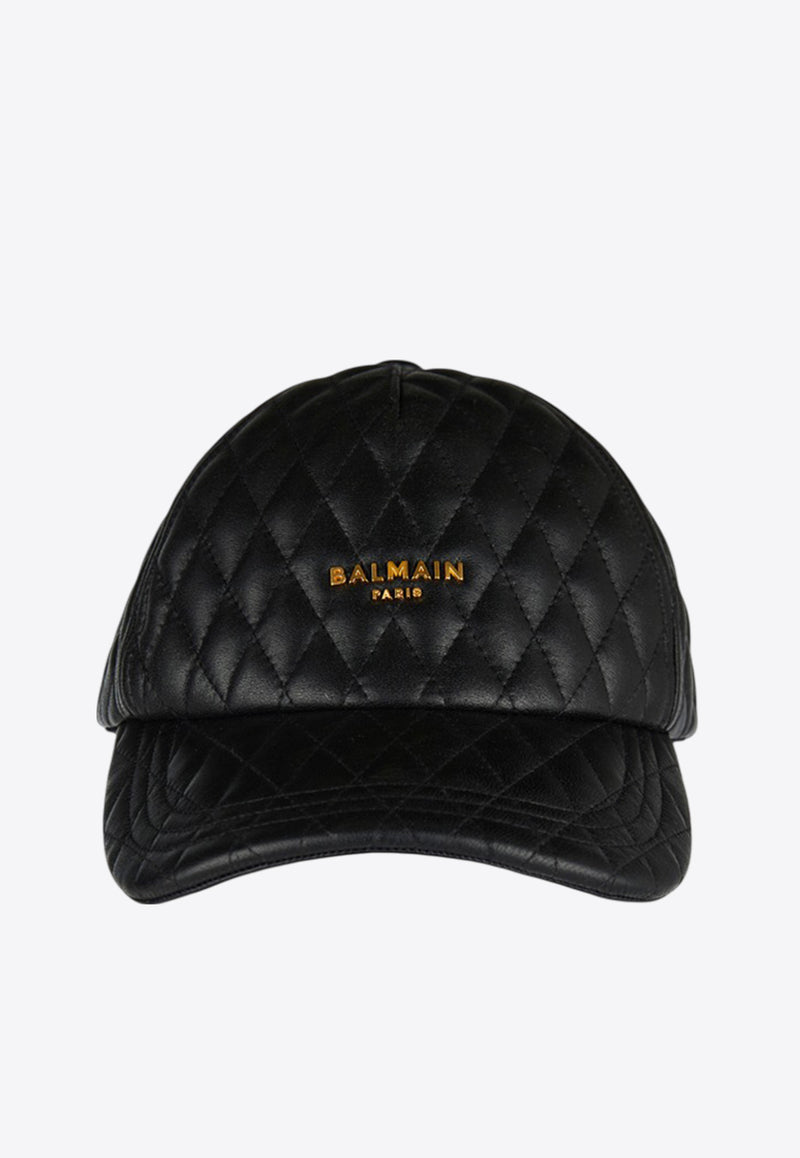 Balmain Quilted Leather Baseball Cap Black EF1XA330LD88_BLACK