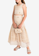 Elie Saab Kids Girls Macramé Flared Skirt Beige EFGO037 MX_BEIGE