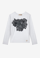 Elie Saab Kids Girls Flower Lace Applique Long-Sleeved T-shirt White EFTS017_WHITE
