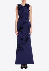 BADGLEY MISCHKA 3D Floral Appliqué Trumpet Dress Navy EG4594_NAVY