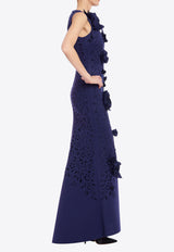BADGLEY MISCHKA 3D Floral Appliqué Trumpet Dress Navy EG4594_NAVY