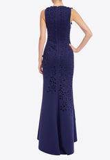 BADGLEY MISCHKA 3D Floral Appliqué Trumpet Dress Navy EG4594_NAVY
