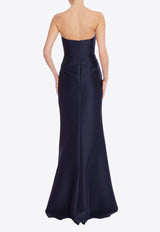 BADGLEY MISCHKA Ruched Mikado Trumpet Gown Navy EG4651_NAVY