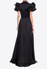 BADGLEY MISCHKA Ruffled Neckline Maxi Dress Black EG4654_BLACK