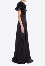 BADGLEY MISCHKA Ruffled Neckline Maxi Dress Black EG4654_BLACK