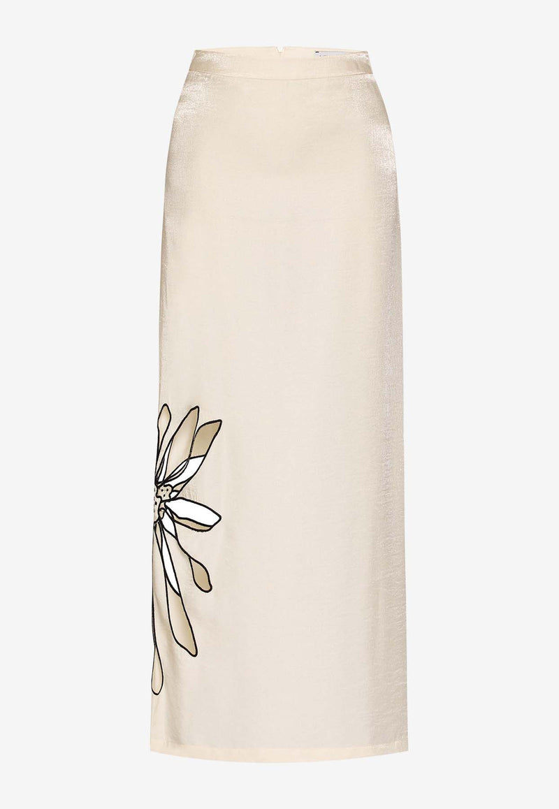 Mehtap Elaidi Sunflower Cut-Out Midi Skirt Ivory