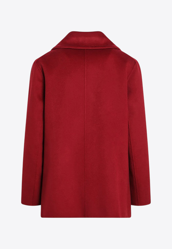 S Max Mara Elise Double-Breasted  Short Wool Coat Burgundy ELISEWO/R_MAXS-025