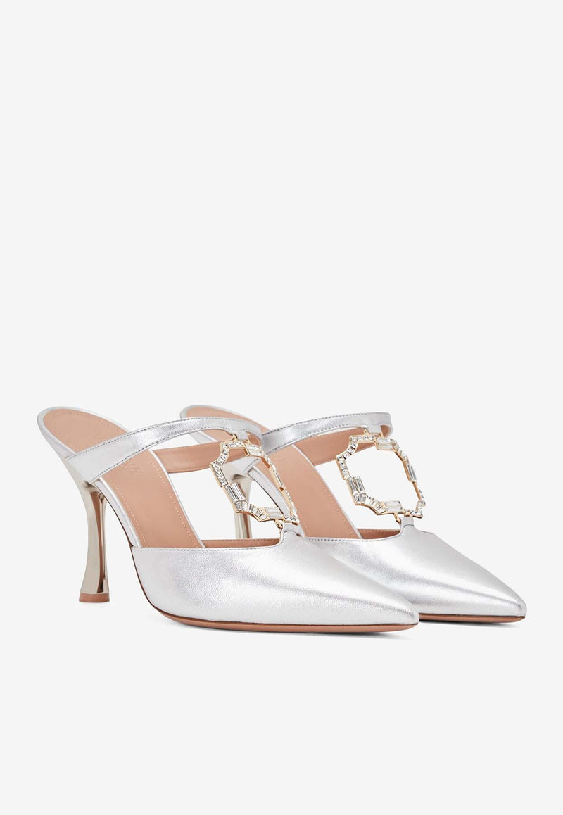 Malone Souliers Elsa 90 Crystal-Embellished Mules in Leather ELSA 90-8 SILVER