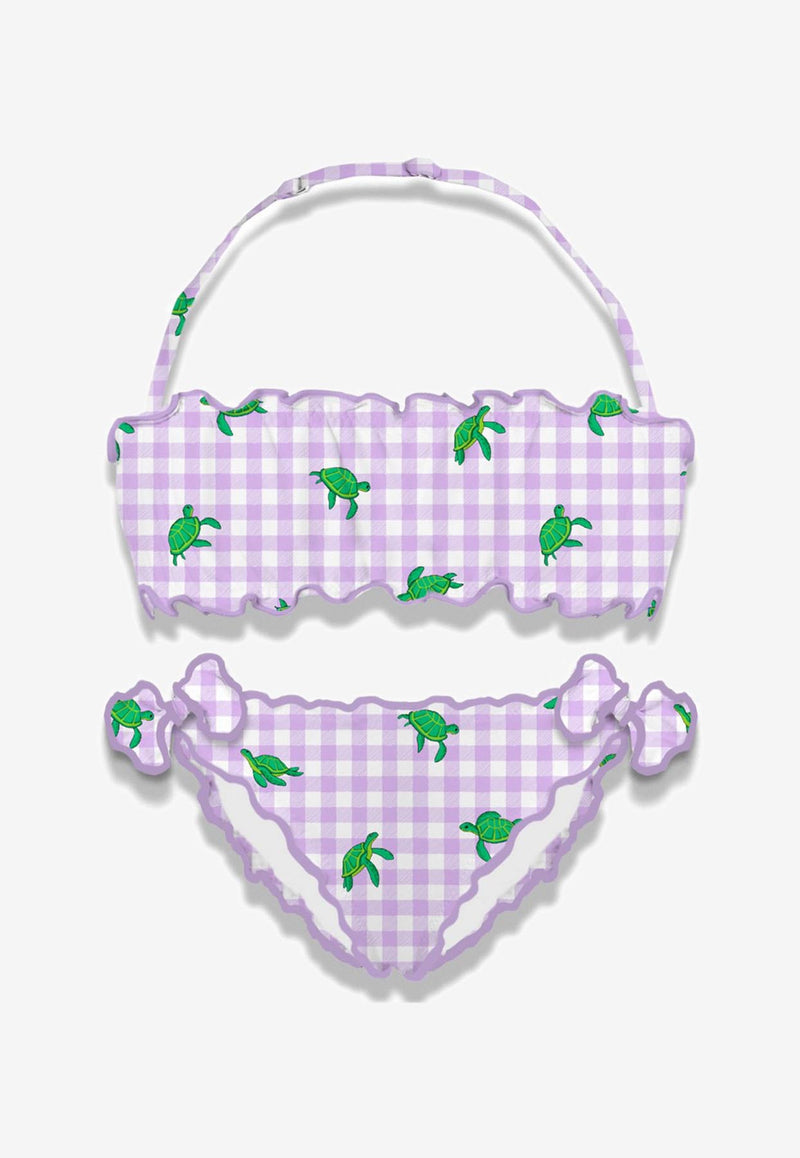 MC2 Saint Barth Kids Girls Turtle Print Checked Bikini Purple EMY0001_PURPLE