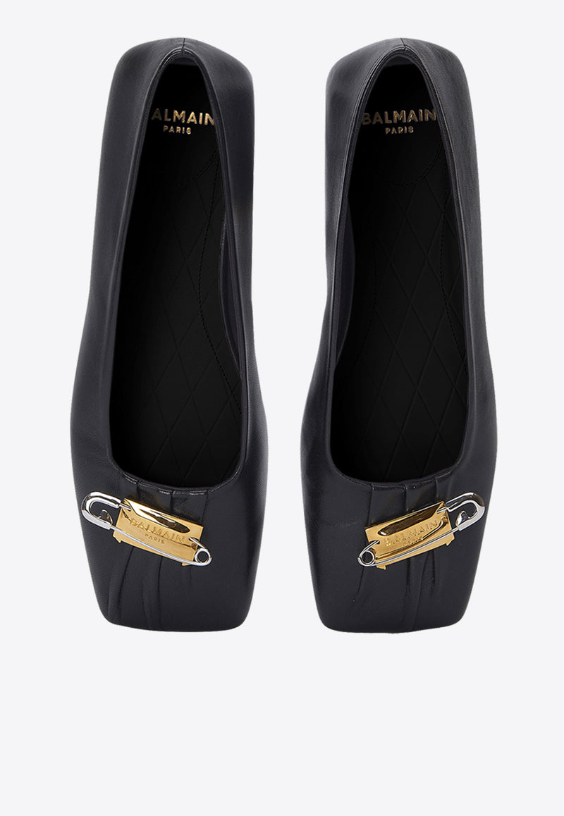 Balmain Safety Pin Nappa Leather Ballet Flats Black EN1UF082LNAP_BLACK
