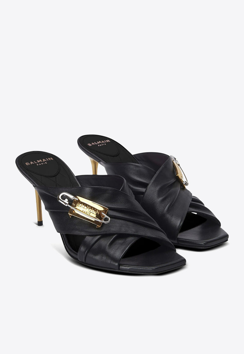 Balmain Safety Pin 75 Leather Mules Black EN1UR079LNAP_BLACK