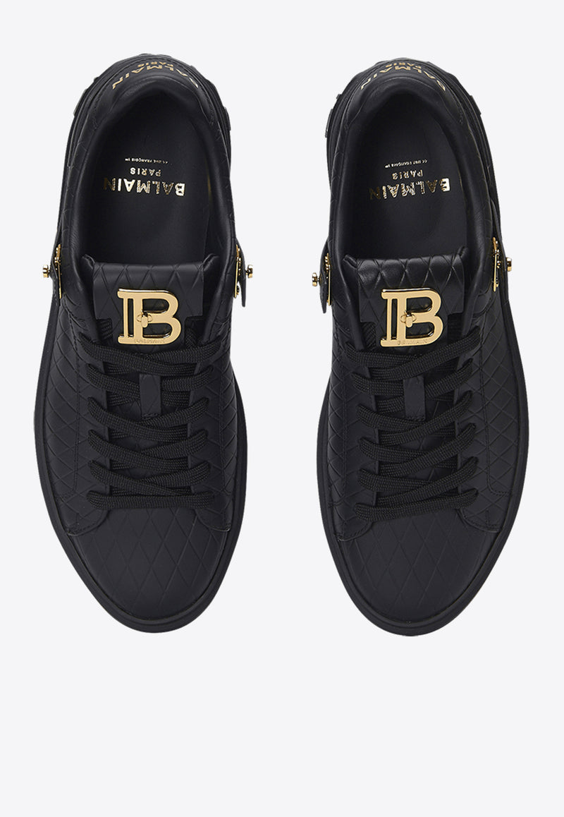 Balmain B-Court B-Buzz Sneakers in Embossed Calfskin Black EN1VI738LCGD_BLACK