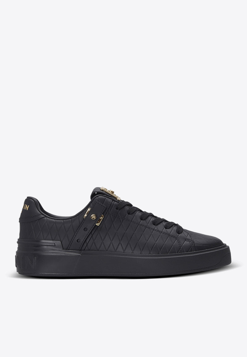 Balmain B-Court B-Buzz Sneakers in Embossed Calfskin Black EN1VI738LCGD_BLACK