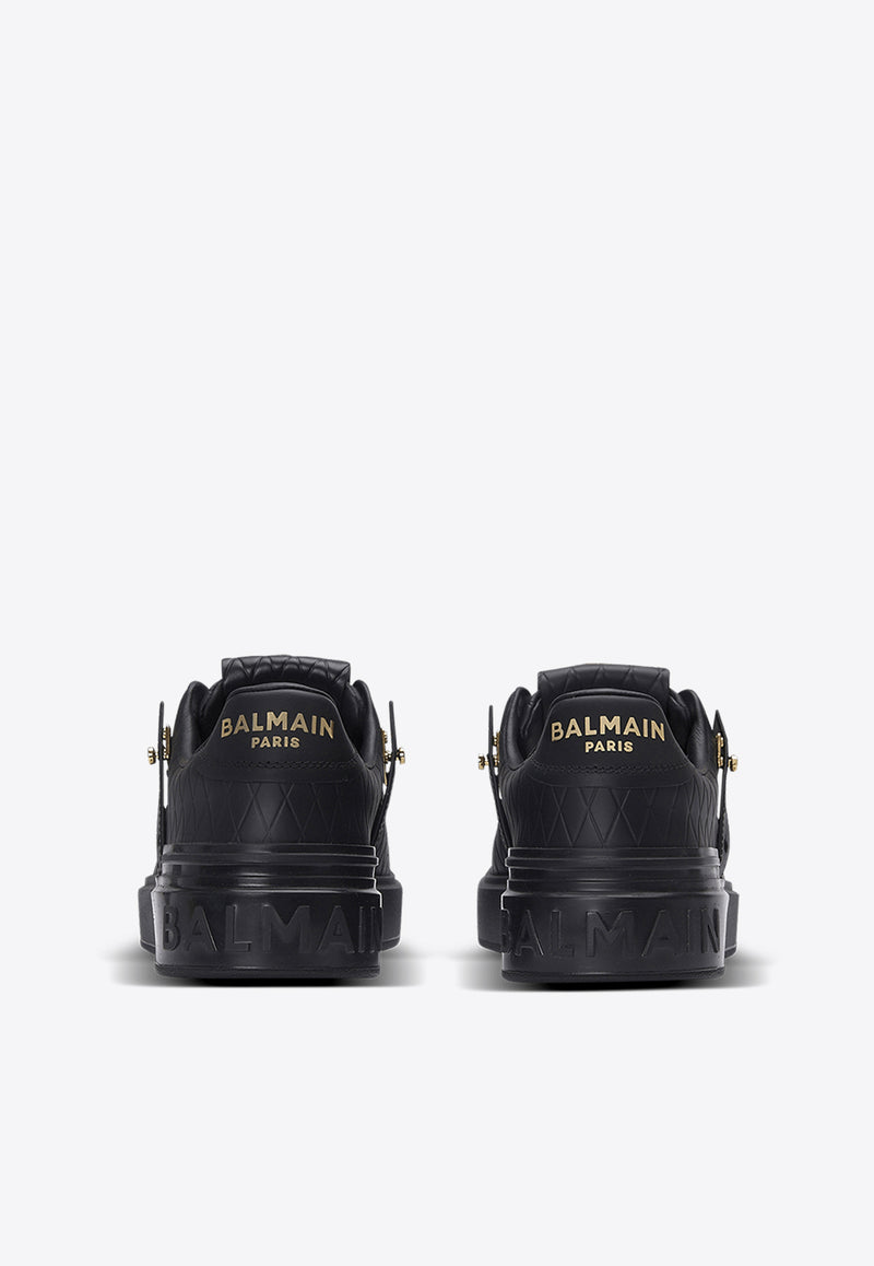 Balmain B-Court B-Buzz Sneakers in Embossed Calfskin Black EN1VI738LCGD_BLACK