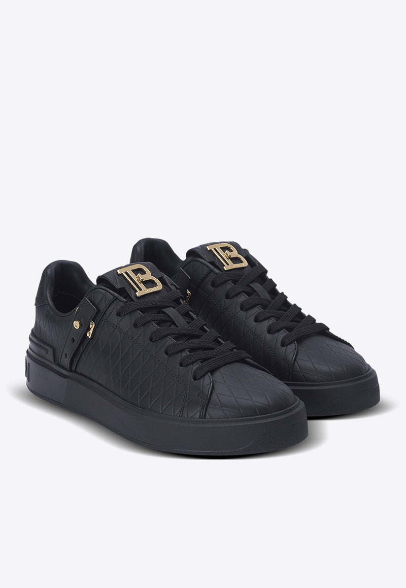 Balmain B-Court B-Buzz Sneakers in Embossed Calfskin Black EN1VI738LCGD_BLACK