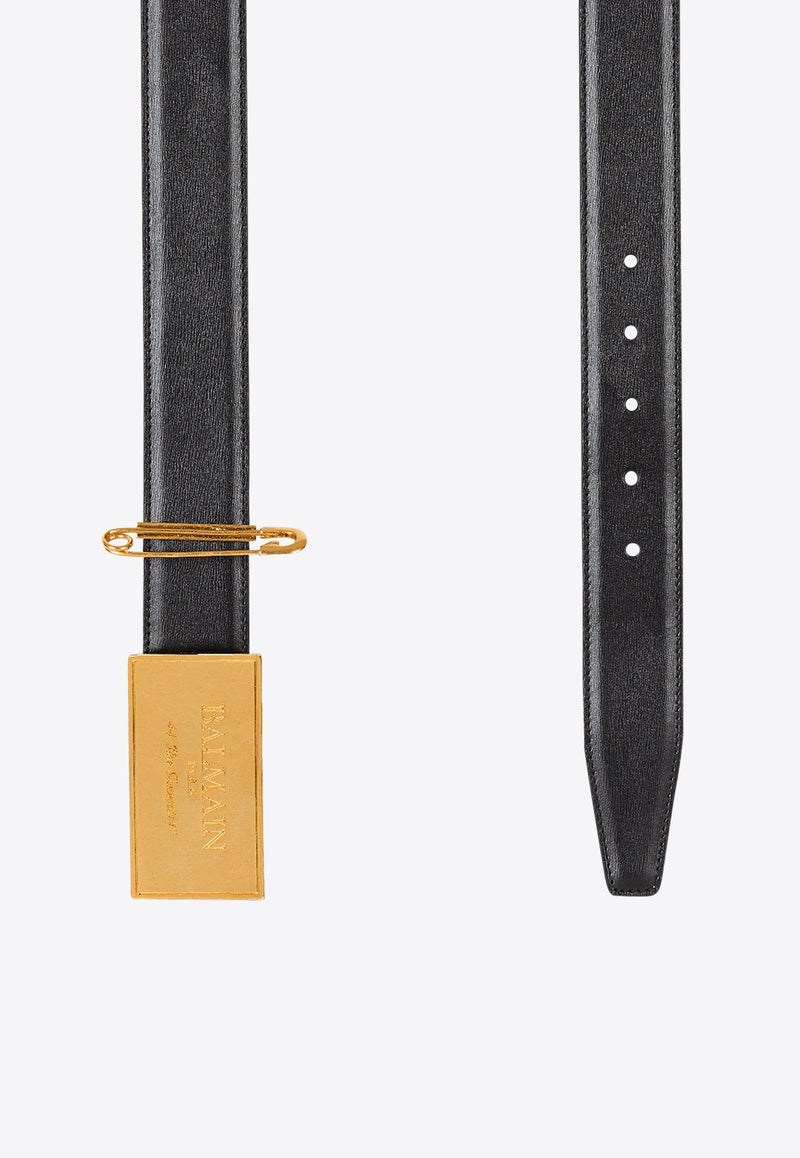 Balmain Safety Pin Leather Belt Black EN1WJ167LSLX_BLACK