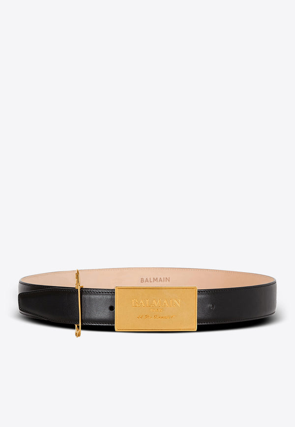 Balmain Safety Pin Leather Belt Black EN1WJ167LSLX_BLACK
