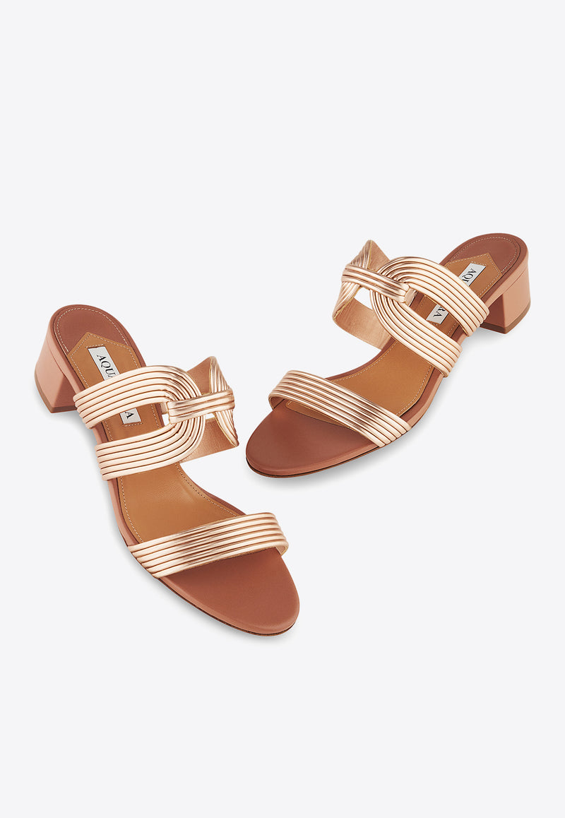 Aquazzura Esencia 35 Leather Sandals ENCMIDS0-LTN-RGP Metallic