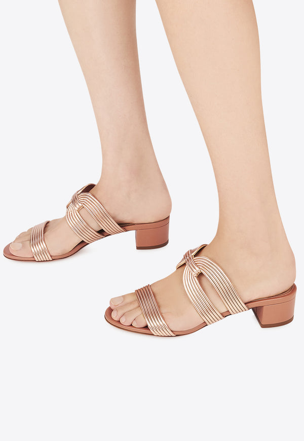 Aquazzura Esencia 35 Leather Sandals ENCMIDS0-LTN-RGP Metallic