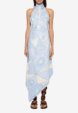 Pucci Occhi Print Silk Midi Dress Light Blue