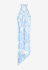 Pucci Occhi Print Silk Midi Dress Light Blue