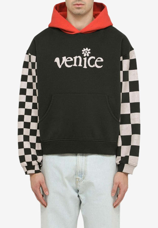 Erl Venice Print Paneled Hooded Sweatshirt Black