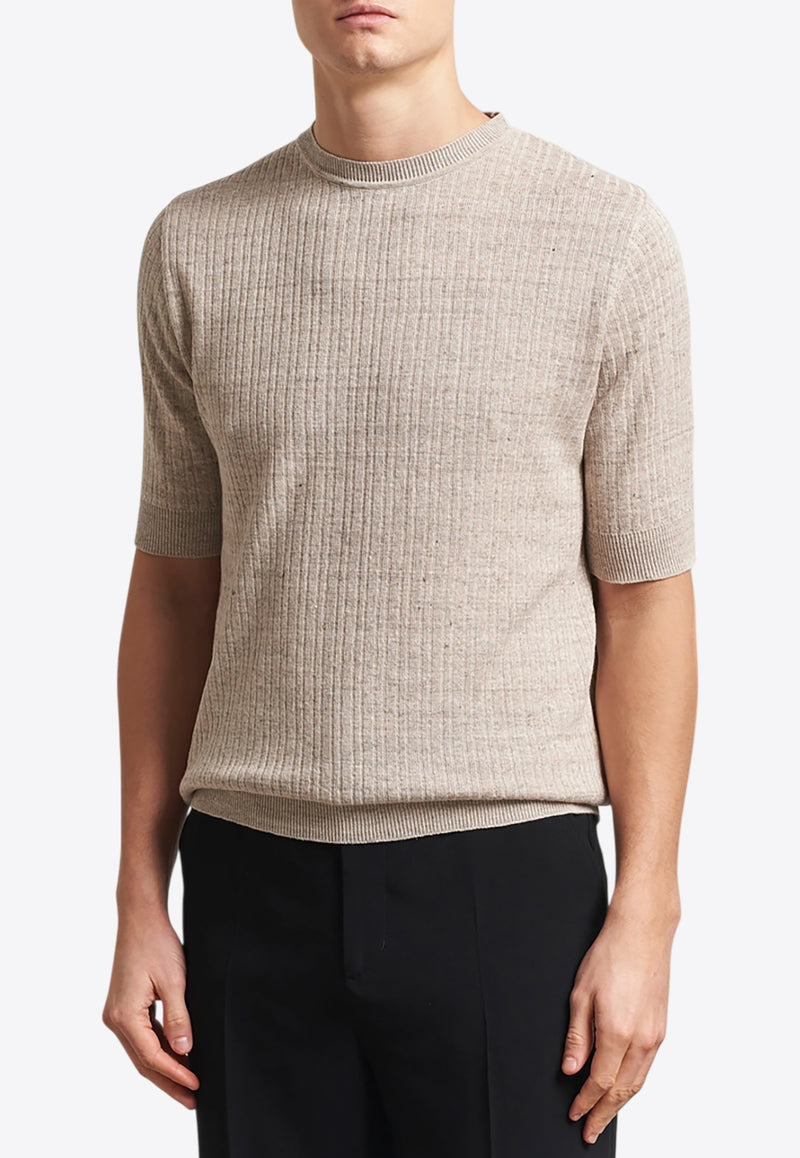 Lardini Linen-Blend Knitted T-shirt Beige ESLTMC77_BEIGE