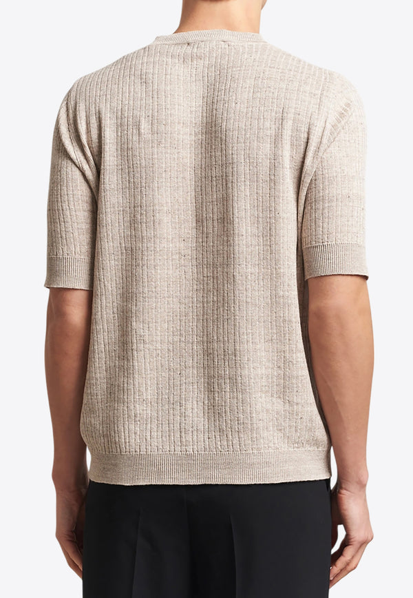 Lardini Linen-Blend Knitted T-shirt Beige ESLTMC77_BEIGE