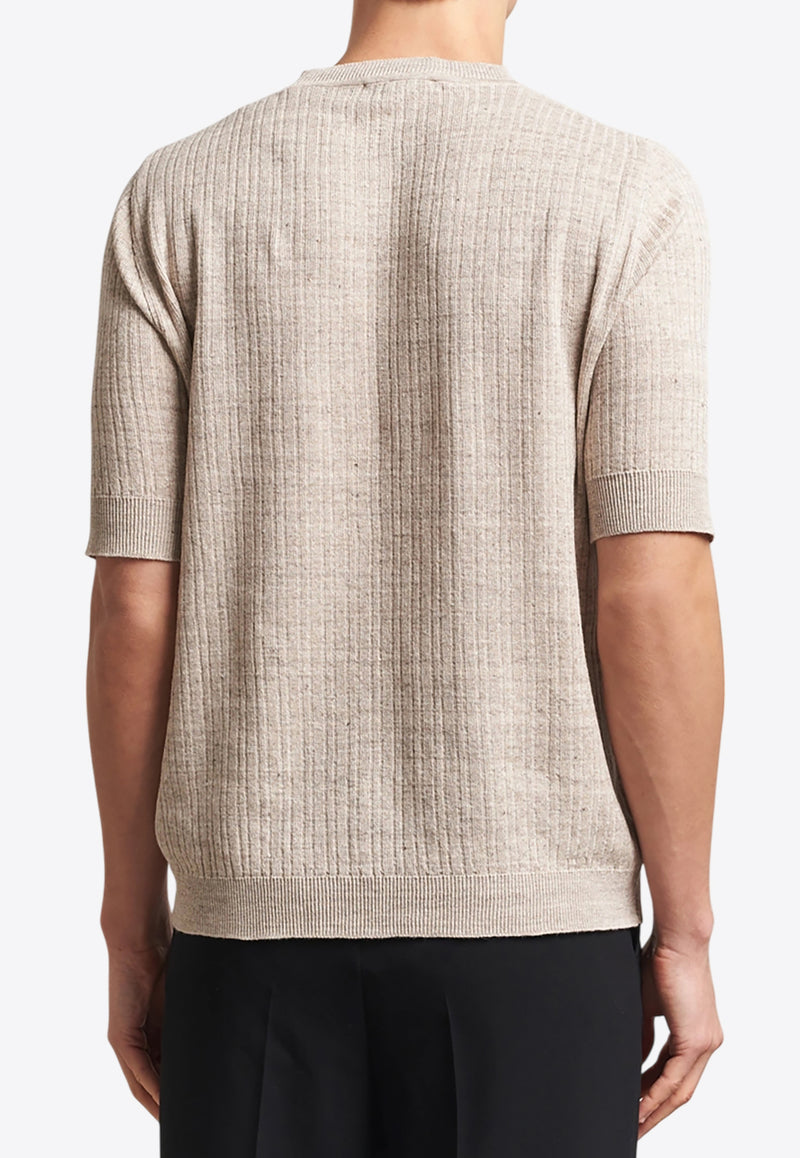 Lardini Linen-Blend Knitted T-shirt Beige ESLTMC77_BEIGE