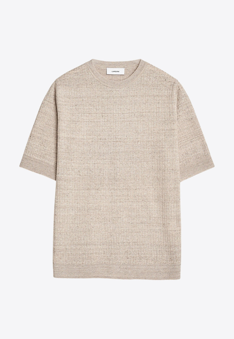 Lardini Linen-Blend Knitted T-shirt Beige ESLTMC77_BEIGE