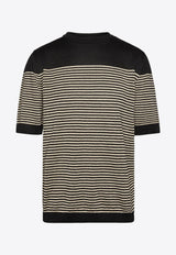 Lardini Striped Linen T-shirt Black ESLTMC79_BLACK