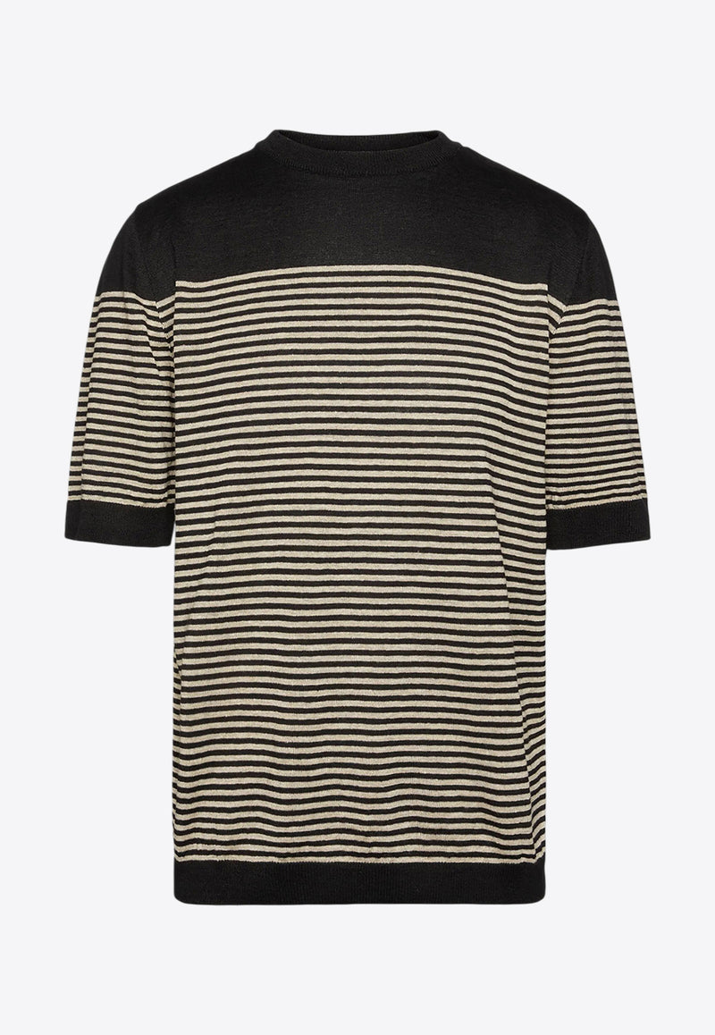 Lardini Striped Linen T-shirt Black ESLTMC79_BLACK