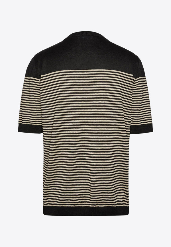 Lardini Striped Linen T-shirt Black ESLTMC79_BLACK