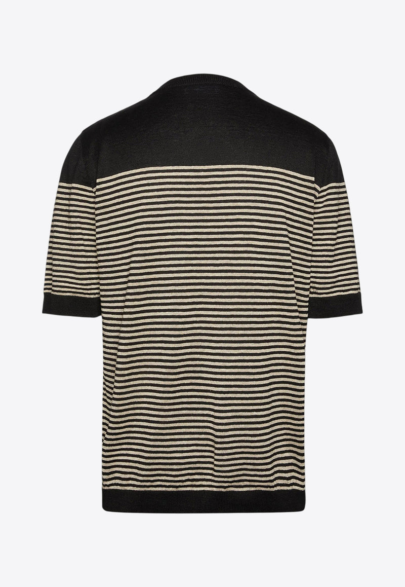 Lardini Striped Linen T-shirt Black ESLTMC79_BLACK