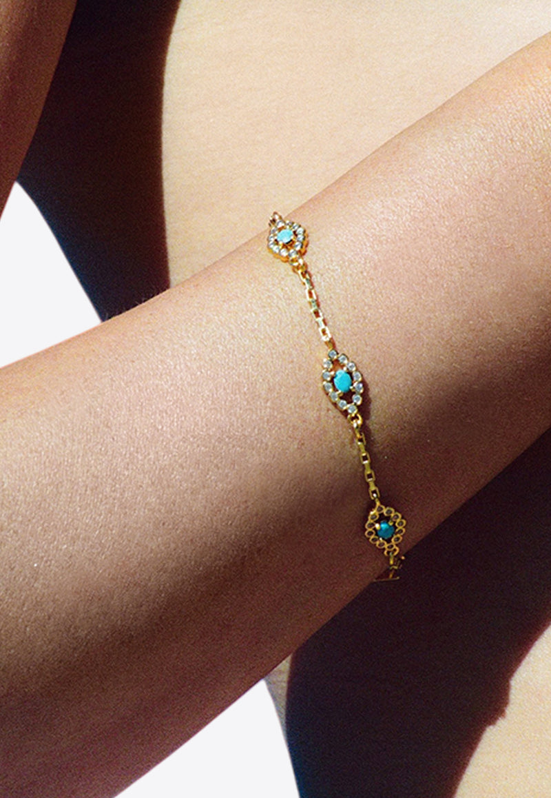 Crystal Haze Jewelry Evil Eye Crystal Embellished Bracelet Gold EVILEYE BRACELET TURQOUISEBLUE MULTI