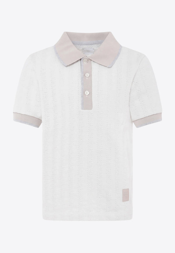 Eleventy Kids Boys Logo Patch Knit Polo T-shirt White EW8P41-Z2907_IVORY