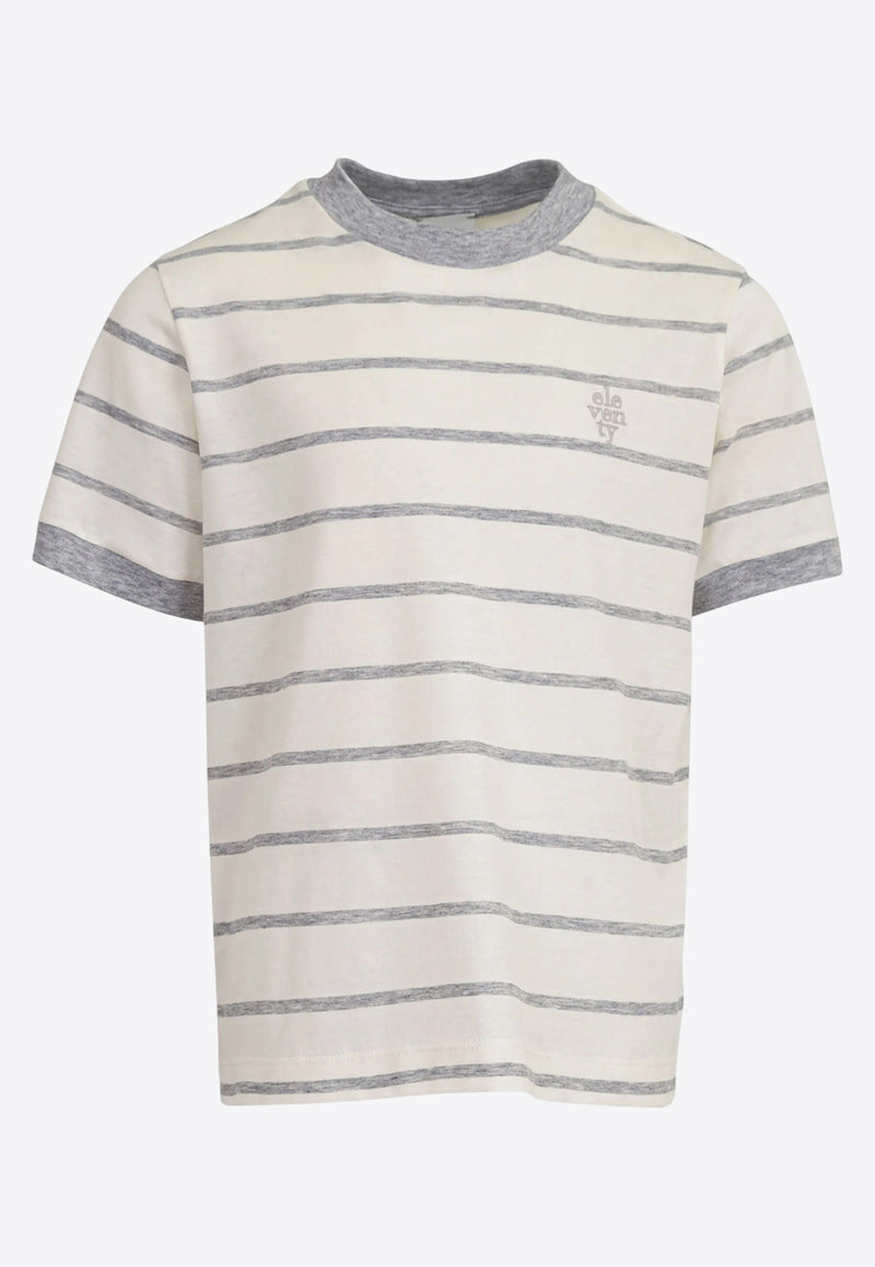 Eleventy Kids Boys Logo Embroidered Striped T-shirt White EW8P51-J0486_STRIPES