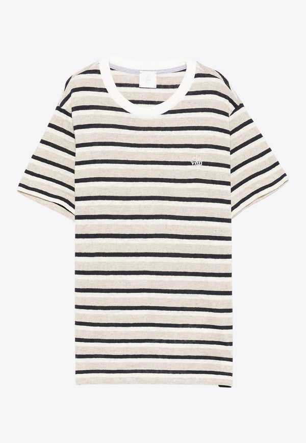 Eleventy Kids Boys Logo Embroidered Striped T-shirt Beige EW8P61-J0487_STRIPES