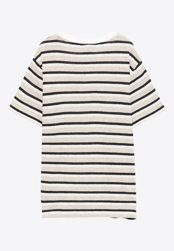 Eleventy Kids Boys Logo Embroidered Striped T-shirt Beige EW8P61-J0487_STRIPES