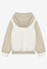 Eleventy Boys Fleece Logo Paneled Zip Hoodie Ivory EX4P10-F0216_IVORY
